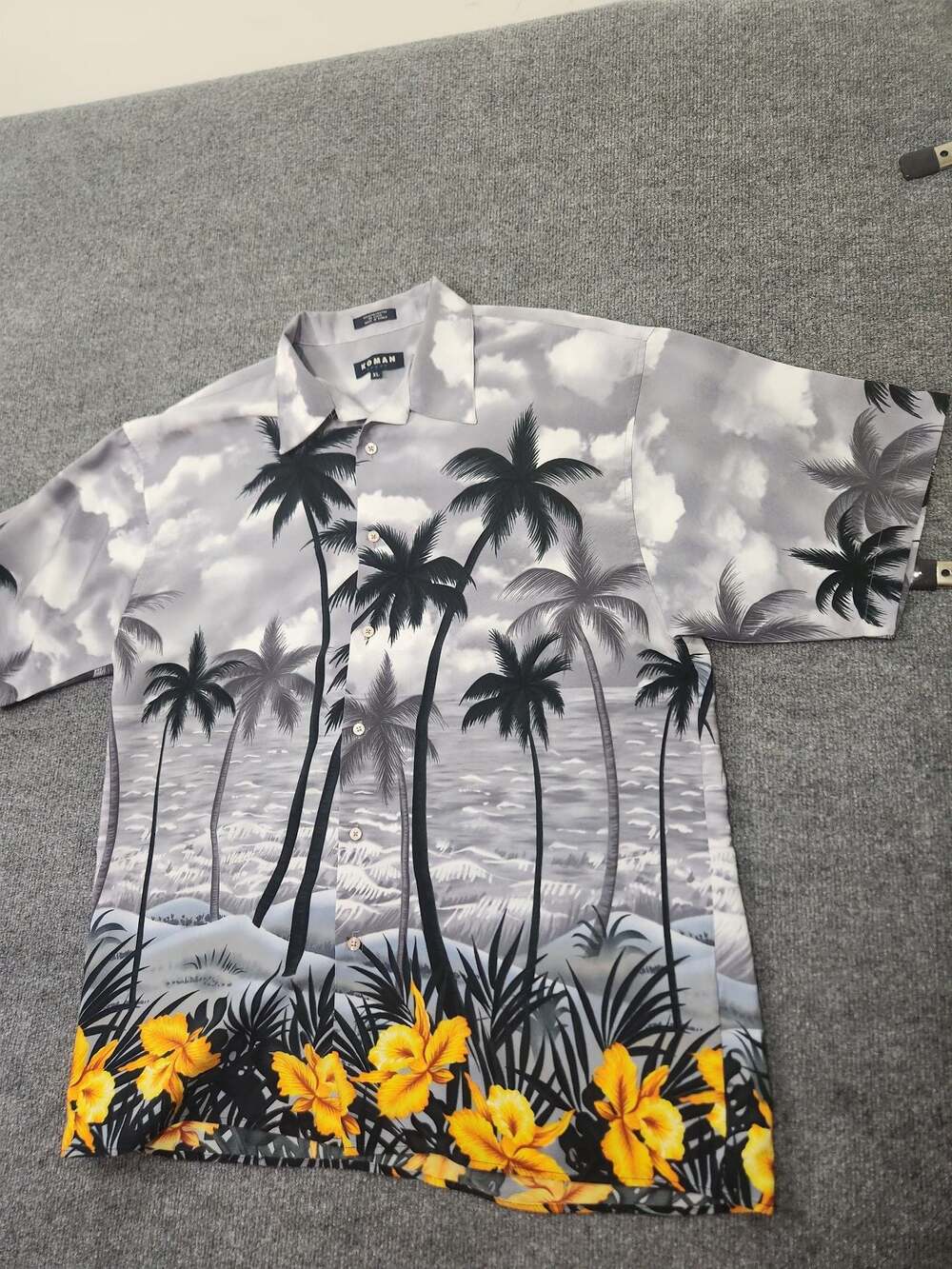 Koman Sport Tropical Palm Tree Print Button Down Shirt XL